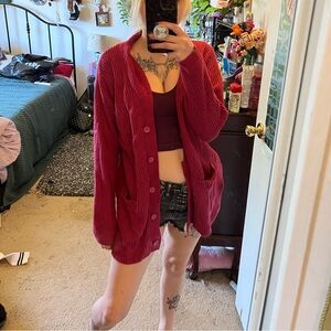 Pink vintage button up sweater large